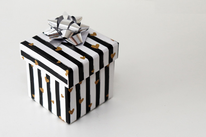 Striped luxury gift box with ribbon